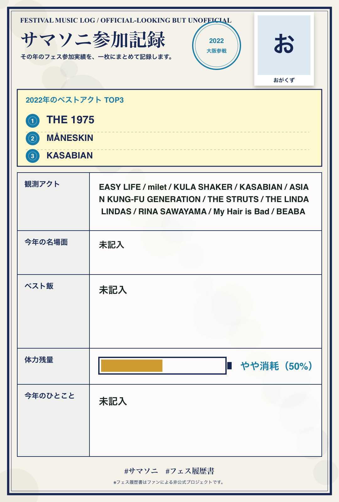 おがくずさんのサマソニ記録